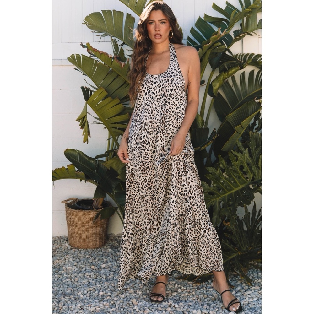 Leopard Halter Backless Maxi
